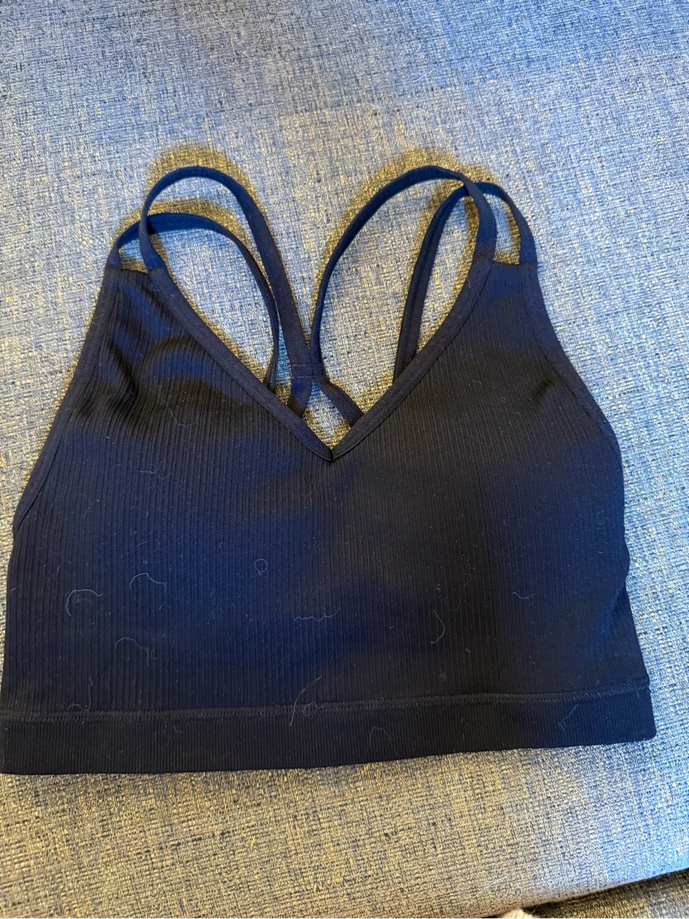 Fabletics Black Ribbed V-Neck Strappy Sports Bralette